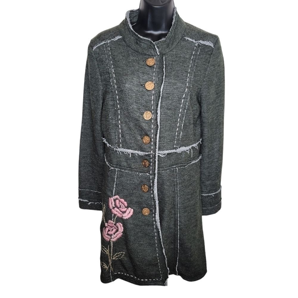 Nick & Mo knit floral embroidered military style long jacket size Medium - Picture 1 of 6